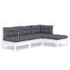 4 pcs conjunto lounge de jardim c/ almofadões pinho branco - Image 2