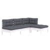 4 pcs conjunto lounge de jardim c/ almofadões pinho branco - Image 3