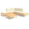 6 pcs conjunto lounge jardim c/ almofadões cor creme pinho - Image 2