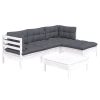 5 pcs conjunto lounge de jardim c/ almofadões pinho branco - Image 3