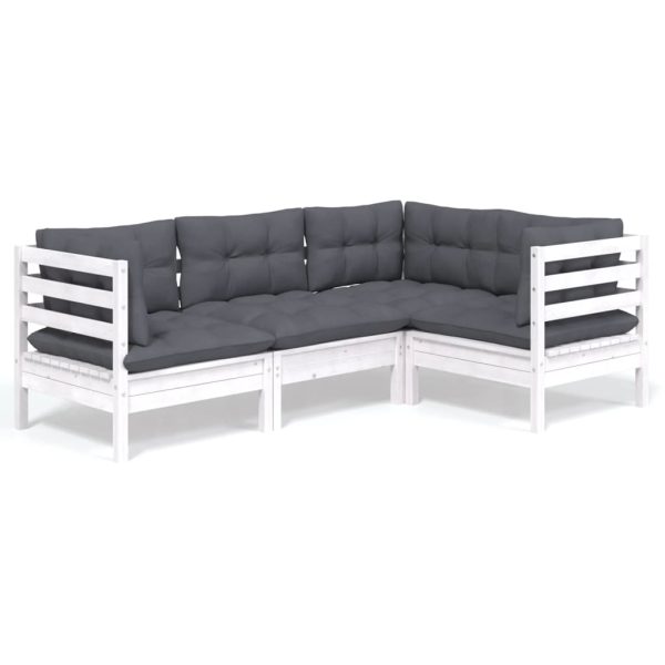 4 pcs conjunto lounge de jardim c/ almofadões pinho branco - Image 2