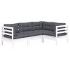 4 pcs conjunto lounge de jardim c/ almofadões pinho branco - Image 3