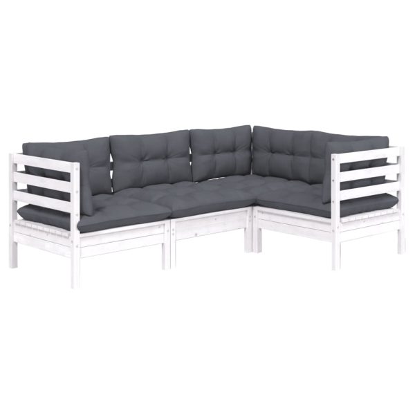 4 pcs conjunto lounge de jardim c/ almofadões pinho branco - Image 3