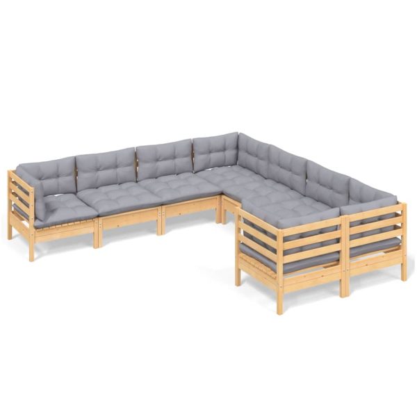 8 pcs conjunto lounge de jardim + almofadões cinza pinho maciço - Image 2
