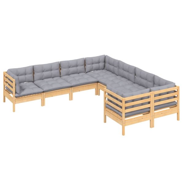 8 pcs conjunto lounge de jardim + almofadões cinza pinho maciço - Image 3