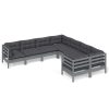 8 pcs conjunto lounge de jardim + almofadões pinho maciço cinza - Image 2