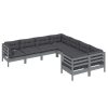 8 pcs conjunto lounge de jardim + almofadões pinho maciço cinza - Image 3
