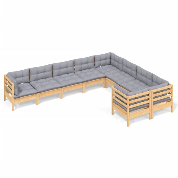9 pcs conjunto lounge de jardim c/ almofadões cinzentos pinho - Image 2