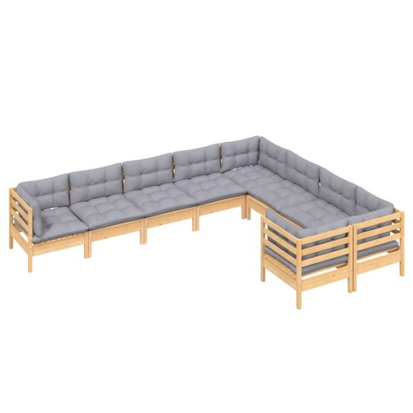 9 pcs conjunto lounge de jardim c/ almofadões cinzentos pinho - Image 3