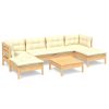 7 pcs conjunto lounge de jardim c/ almofadões cor creme pinho - Image 2