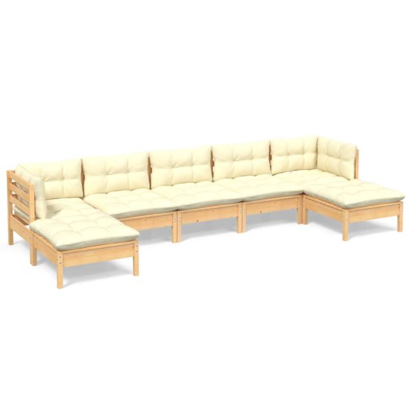 7 pcs conjunto lounge de jardim c/ almofadões cor creme pinho - Image 2