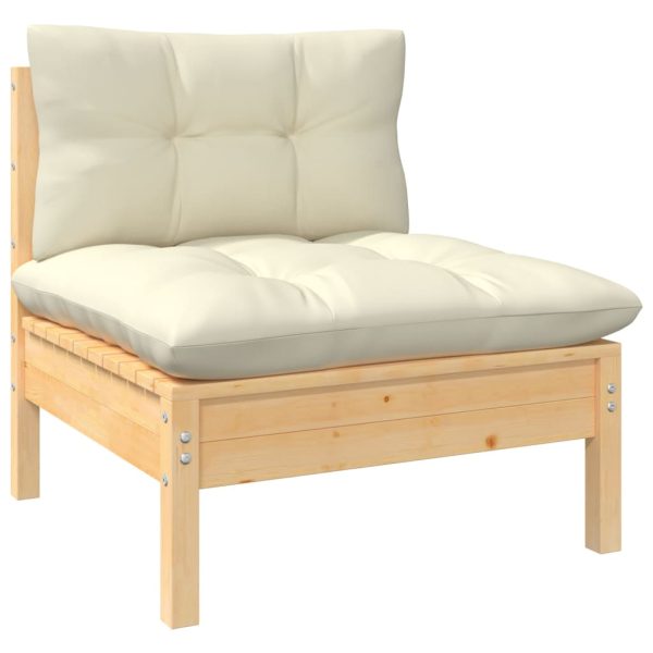 7 pcs conjunto lounge de jardim c/ almofadões cor creme pinho - Image 3
