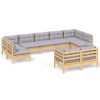 9 pcs conjunto lounge de jardim + almofadões cinza pinho maciço - Image 2