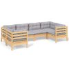 6 pcs conjunto lounge de jardim c/ almofadões cinzentos pinho - Image 2