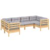 6 pcs conjunto lounge de jardim c/ almofadões cinzentos pinho - Image 3