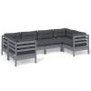 6 pcs conjunto lounge de jardim c/ almofadões pinho cinza - Image 2