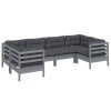 6 pcs conjunto lounge de jardim c/ almofadões pinho cinza - Image 3