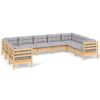 9 pcs conjunto lounge de jardim c/ almofadões cinzentos pinho - Image 2