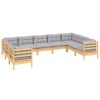 9 pcs conjunto lounge de jardim c/ almofadões cinzentos pinho - Image 3