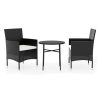 3 pcs conjunto de jantar para jardim vime PE preto - Image 2