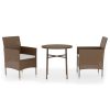 3 pcs conjunto de jantar para jardim vime PE castanho - Image 2