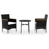 3 pcs conjunto de jantar para jardim vime PE preto - Image 2