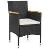 3 pcs conjunto de jantar para jardim vime PE preto - Image 3