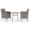 3 pcs conjunto de jantar para jardim vime PE cinzento - Image 2