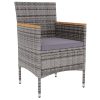 3 pcs conjunto de jantar para jardim vime PE cinzento - Image 3