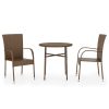 3 pcs conjunto de jantar para jardim vime PE castanho - Image 2