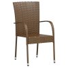3 pcs conjunto de jantar para jardim vime PE castanho - Image 3