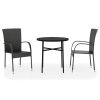 3 pcs conjunto de jantar para jardim vime PE preto - Image 2