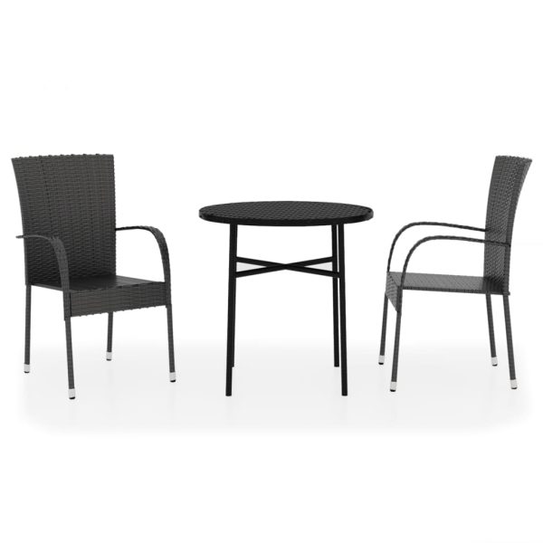 3 pcs conjunto de jantar para jardim vime PE preto - Image 2