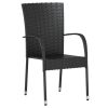 3 pcs conjunto de jantar para jardim vime PE preto - Image 3