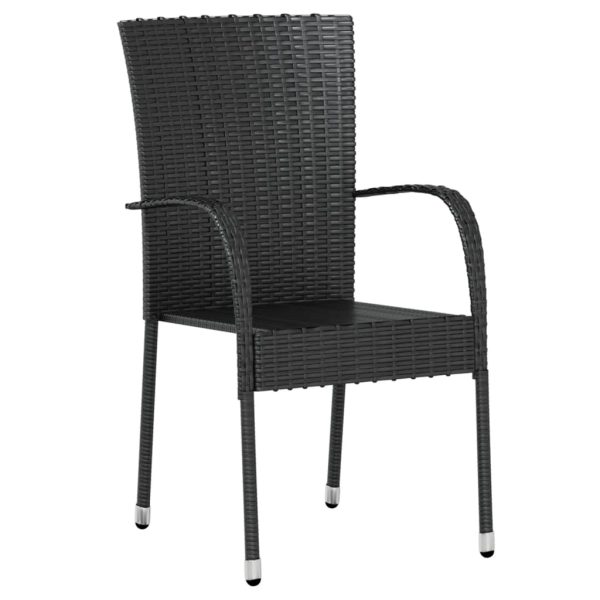 3 pcs conjunto de jantar para jardim vime PE preto - Image 3