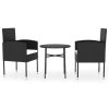 3 pcs conjunto de jantar para jardim vime PE preto - Image 2