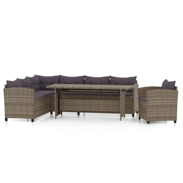 3 pcs conjunto lounge de jardim c/ almofadões vime PE cinzento - Image 2