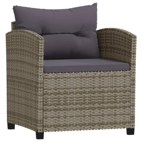 3 pcs conjunto lounge de jardim c/ almofadões vime PE cinzento - Image 3