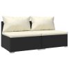 2 pcs conjunto lounge de jardim c/ almofadões vime PE preto - Image 2