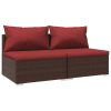 2 pcs conjunto lounge de jardim c/ almofadões vime PE castanho - Image 2