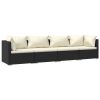 4 pcs conjunto lounge de jardim c/ almofadões vime PE preto - Image 2
