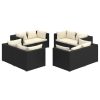 8 pcs conjunto lounge de jardim c/ almofadões vime PE preto - Image 2
