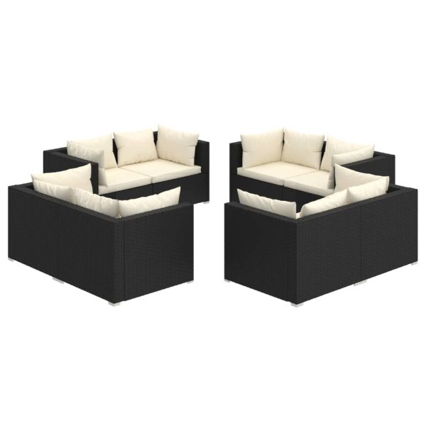 8 pcs conjunto lounge de jardim c/ almofadões vime PE preto - Image 2