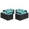 8 pcs conjunto lounge de jardim c/ almofadões vime PE preto - Image 2
