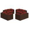 8 pcs conjunto lounge jardim c/ almofadões vime PE castanho - Image 2