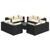 9 pcs conjunto lounge de jardim c/ almofadões vime PE preto - Image 2