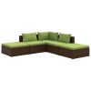 5 pcs conjunto lounge jardim c/ almofadões vime PE castanho - Image 2