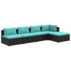 5 pcs conjunto lounge de jardim c/ almofadões vime PE preto - Image 2