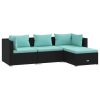 4 pcs conjunto lounge de jardim c/ almofadões vime PE preto - Image 2