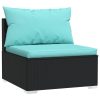 4 pcs conjunto lounge de jardim c/ almofadões vime PE preto - Image 3